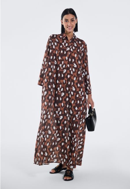 V-Neck Leopard Print Oversized Dress