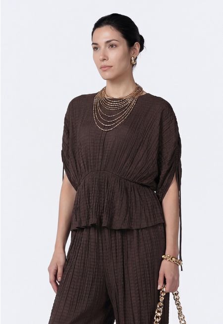 Elastic Waist Crinkled Blouse