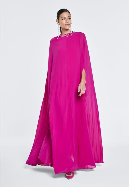 Pleated Cape Maxi Dress (2 PCS)