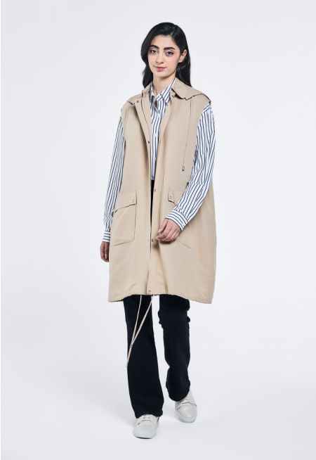 Drawstring Hem Hooded Vest