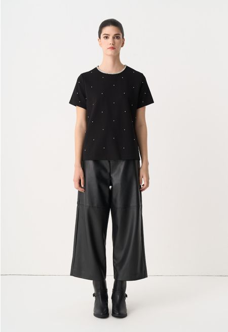 Solid Leather Wide Legs Trouser