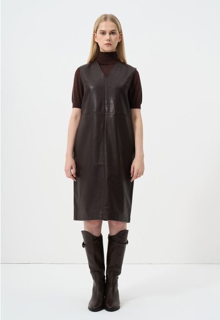 Solid Sleeveless Leather Dress
