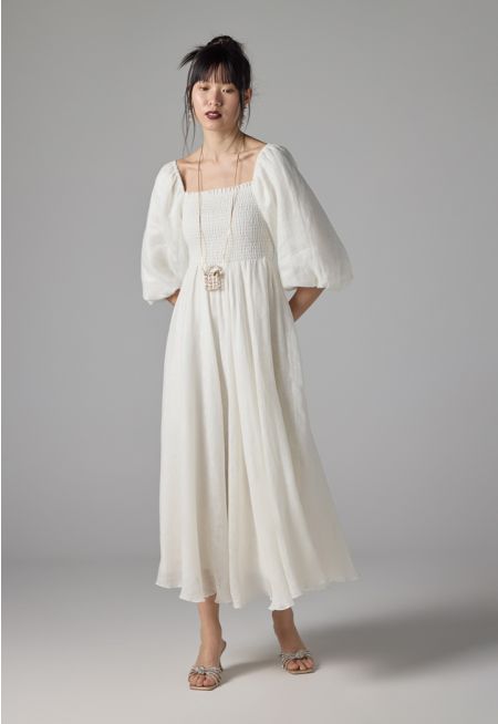 Puff Sleeves Pleated Dress 