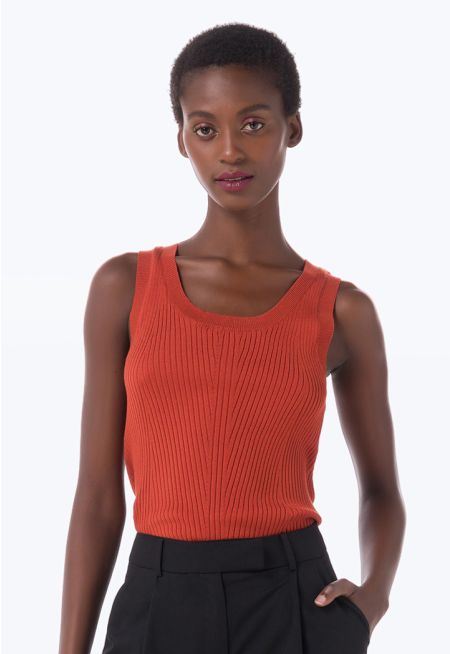 Ribbed Solid Round Neckline Knitwear Basic Top