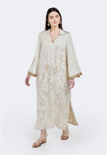 Bead Embellished Textured Jacquard Dress- Ramadan Style
