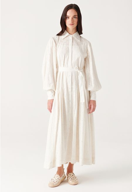 Schiffley Embroidery Drop Waist Lined Maxi Dress -Sale