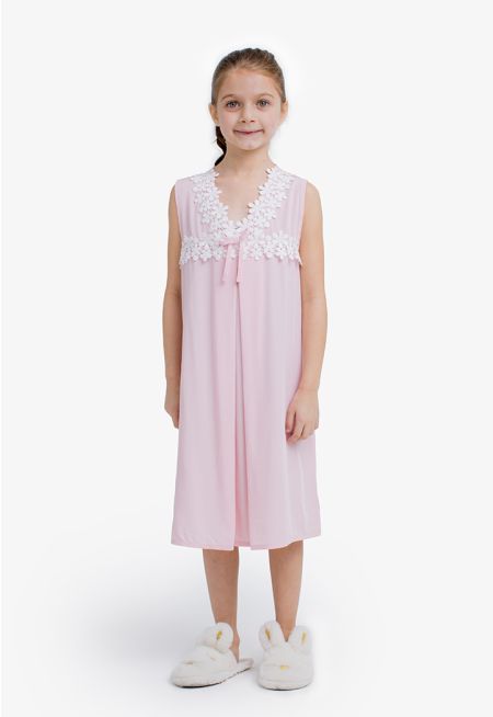 Sleeveless Floral Lace Night Dress
