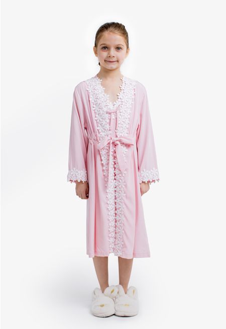 Floral Lace Belted Kimono
