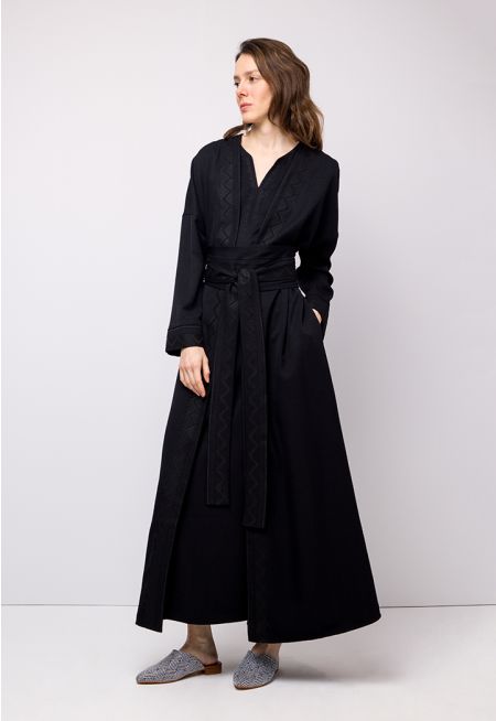 Embroidered Open Solid Abaya