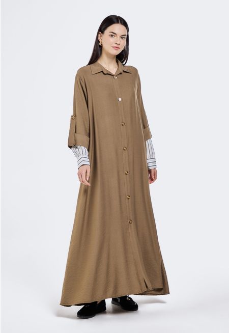 Striped Sleeves Buttoned Outerwear