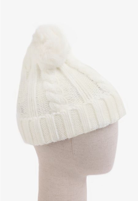 Solid Pom Pom Embellished Beanie