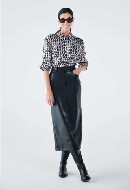 Straight Cut PU Leather Skirt