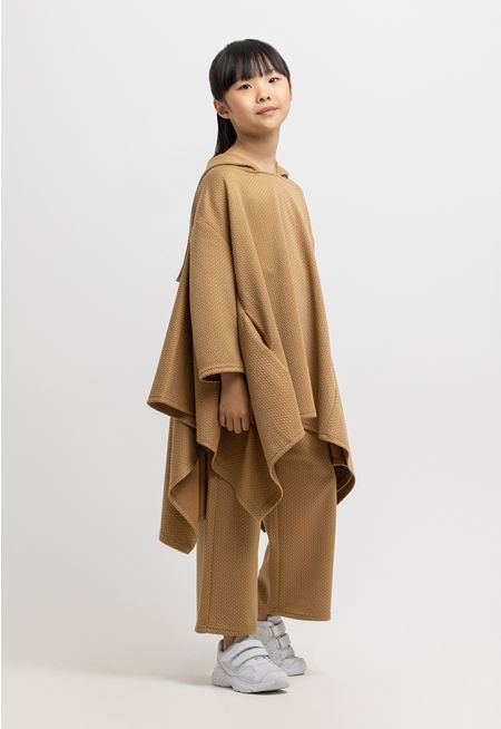 Quilted Solid Pants and Oversize Hooded Poncho Set -Sale