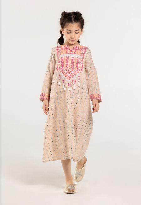 Striped Tassel Lurex Textured Dress
