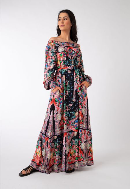 Off-Shoulder Floral Printed Dress