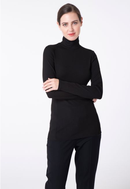 Rib Fitted Turtleneck Top -Sale
