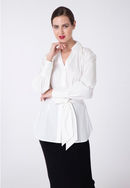 Tie Front Belted Shirt