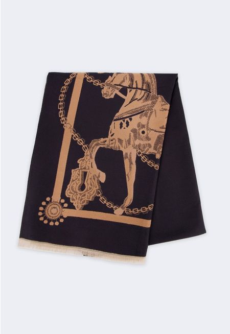 Contrast Horse Print Pashmina Scarf
