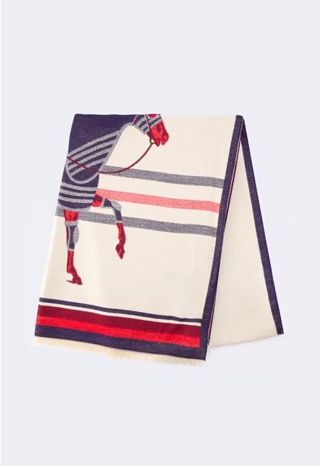 Multicolor Horse Print Pashmina Scarf