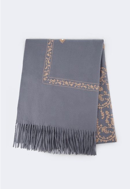 Faux Pearls Embroidered Shawl