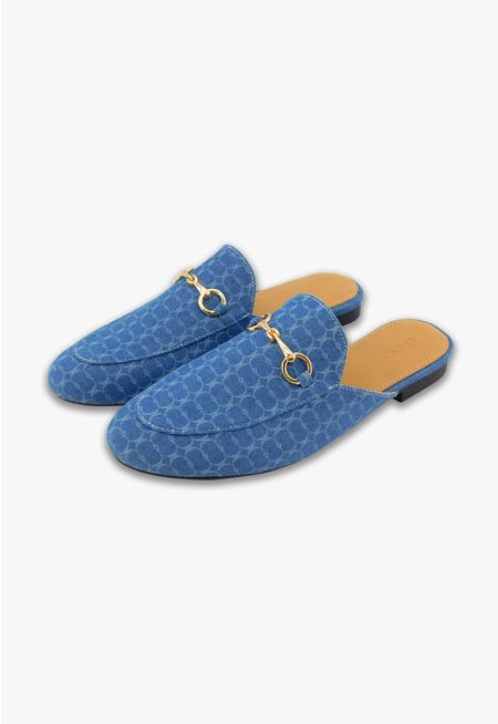 Denim Printed Monogram Mules