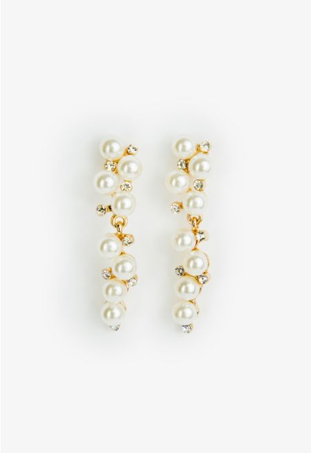 Long Faux Pearls Embellished Earrings