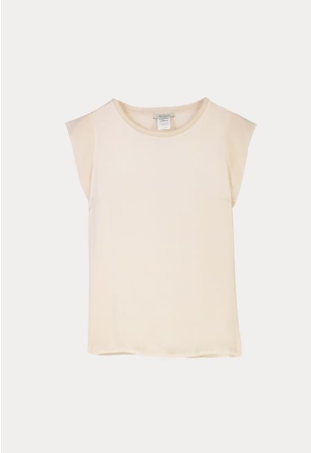 Shimmery Collar Solid Sleeveless T-Shirt -Sale