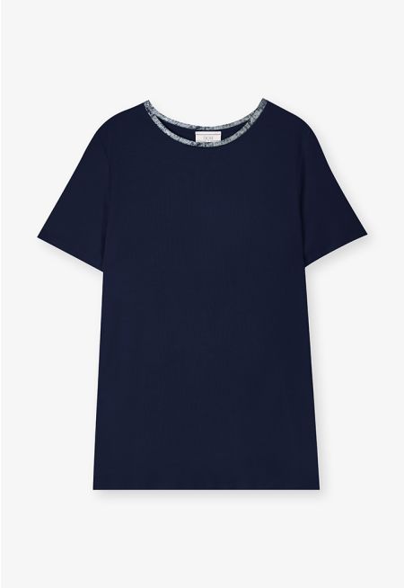 Basic T-Shirt With Lurex Neck -Sale