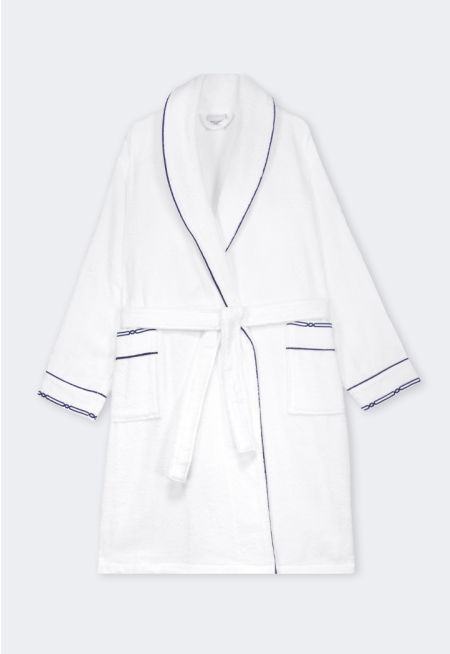 Bathrobe With Piping And Two Embroidery