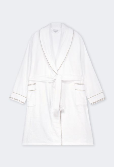Bathrobe With Piping And Two Embroidery