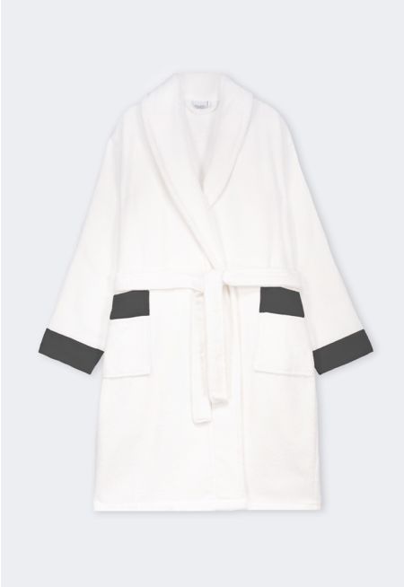 Bathrobe With Piping And Embroidery
