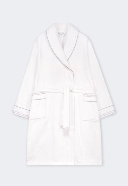 Bathrobe With Piping And Two Embroidery