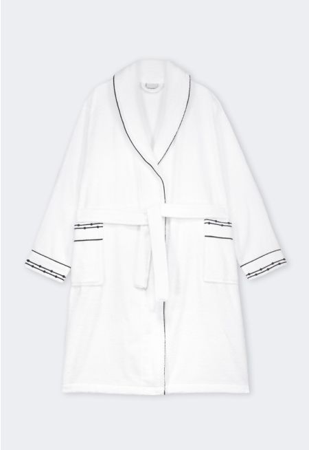 Bathrobe With Piping And Two Embroidery