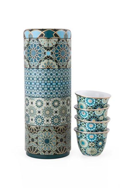 Tin Box With 4 Coffee Cups Porcelain Andalusia 60 ml