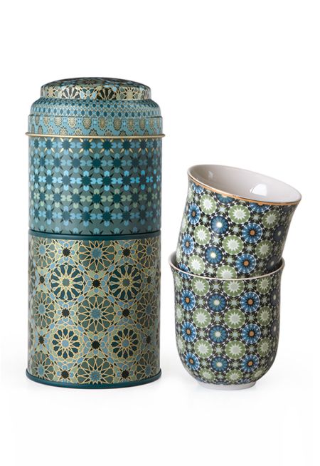 NEW Tin Box With 2 Coffee Cups Porcelain Andalusia 90ml