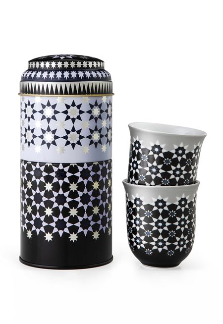 Tin Box With 2 Coffee Cup Porcelain Kaokab 90 ml
