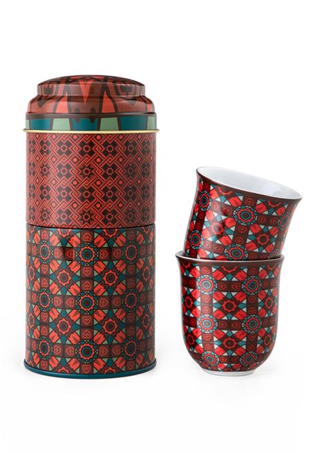Tin Box With 2 Coffee Cups Porcelain Kaléa 90 ml