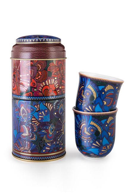 Tin Box With 2 Coffee Cups Porcelain Kashmir 90ml