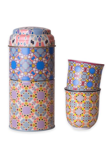 NEW Tin Box With 2 Coffee Cups Porcelain Denia 90ml