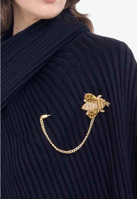 Golden Embellished Wasp Brooch -Sale