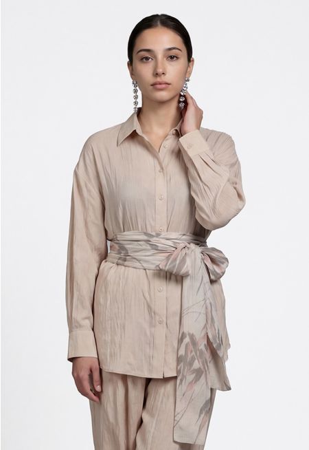 Crinkled High-Low Shirt