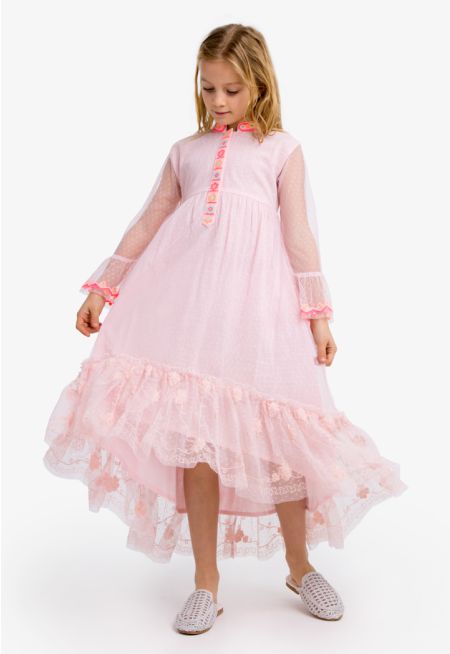 Embroidered High-Low Dress and Vest Set