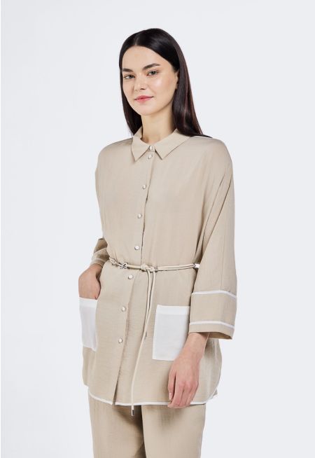 Contrast Belted Shirt