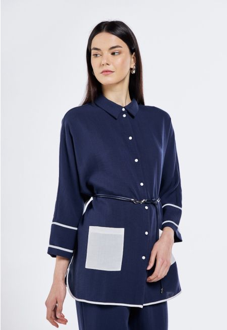 Contrast Belted Shirt