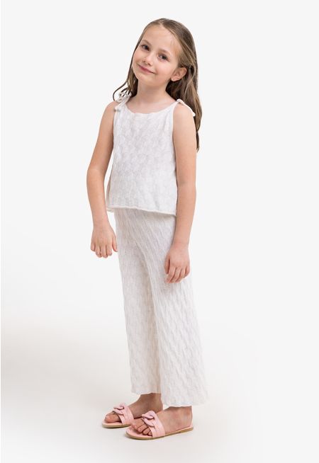 Solid Knitted Patterned Top and Pants Set (2PCS)