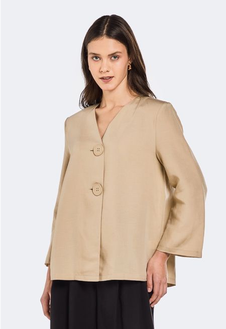 V-Neck Big Buttoned Blouse