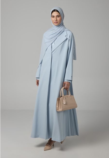 Notched Collar Solid Abaya With Hijab
