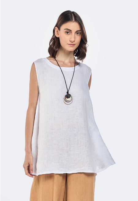 Back Tie Neck Linen Top