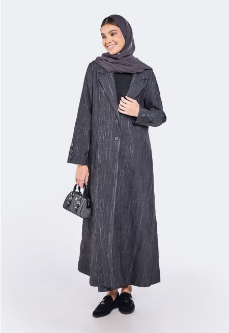 Notched Collar Abaya With Hijab (2 PCS)