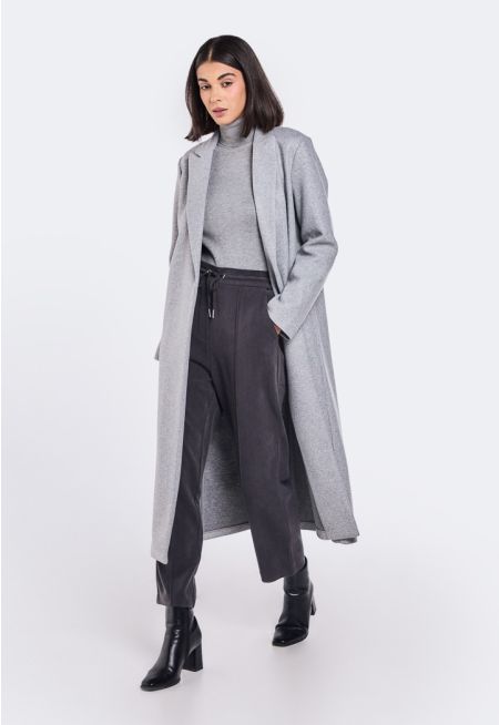 Solid Notched Collar Overcoat
